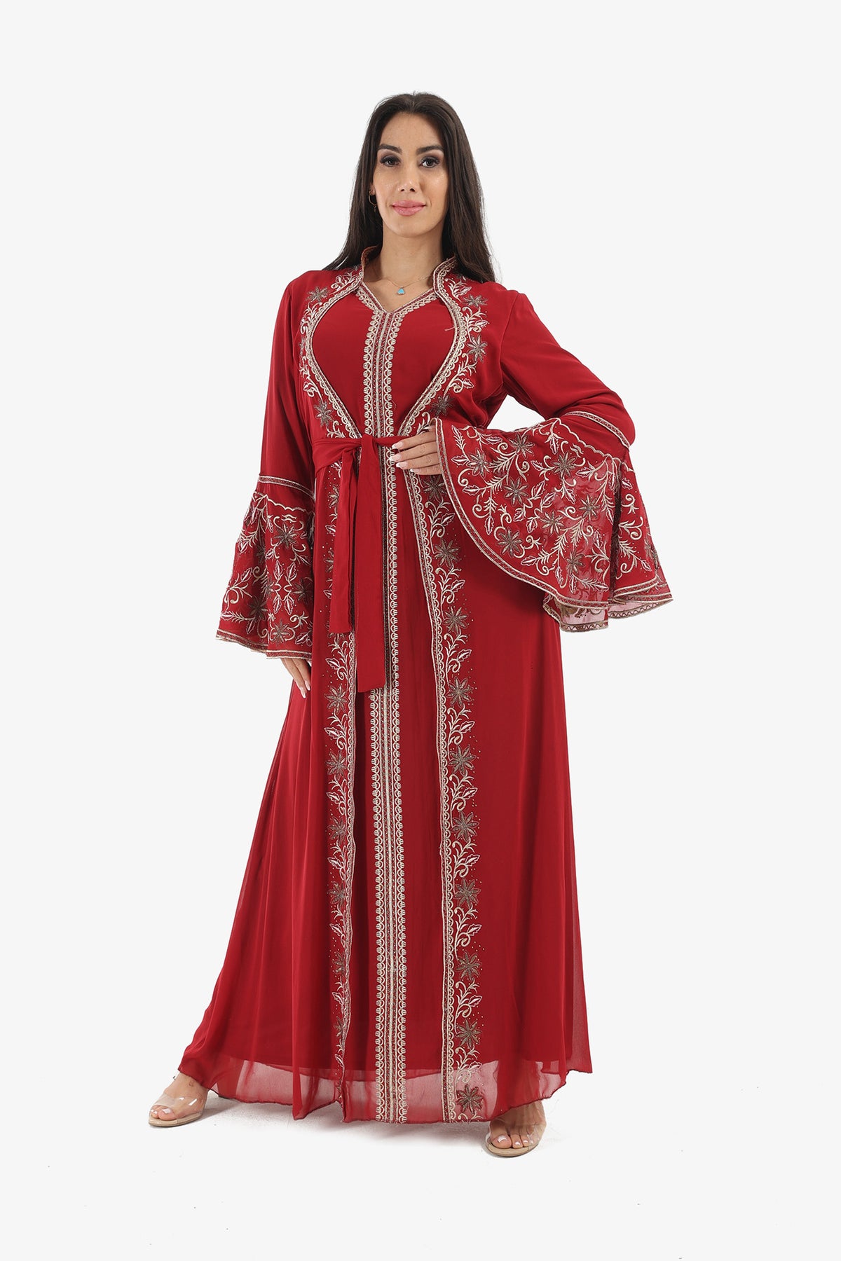 Long Bell Sleeves Embellished Abaya