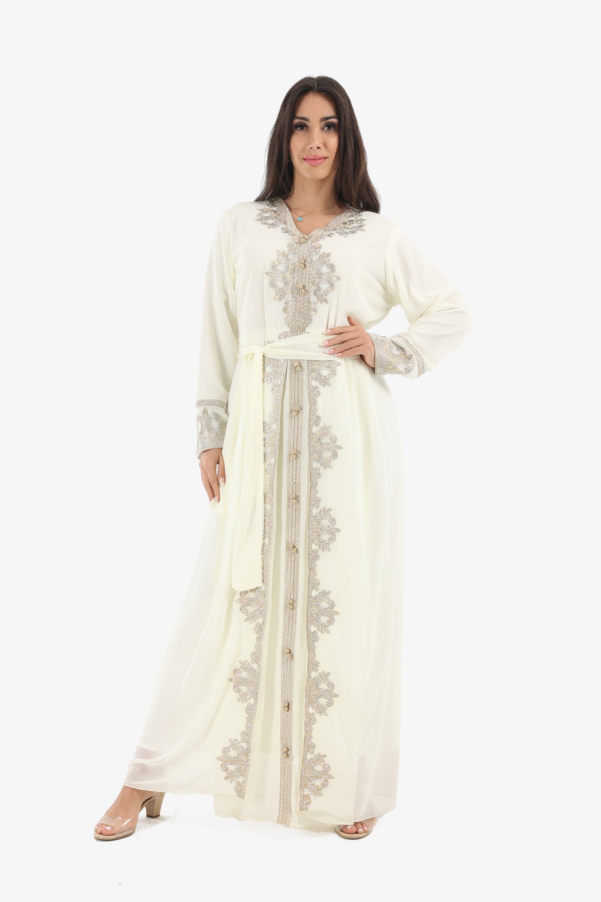 Embroidered V-neck Moroccan Kaftan