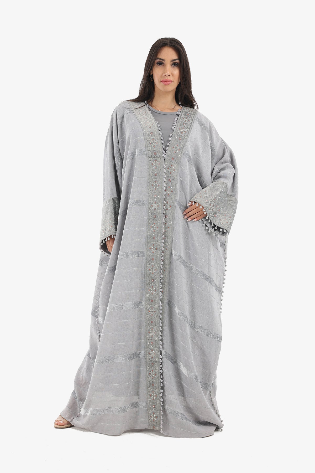 Textured Kaftan with Striped