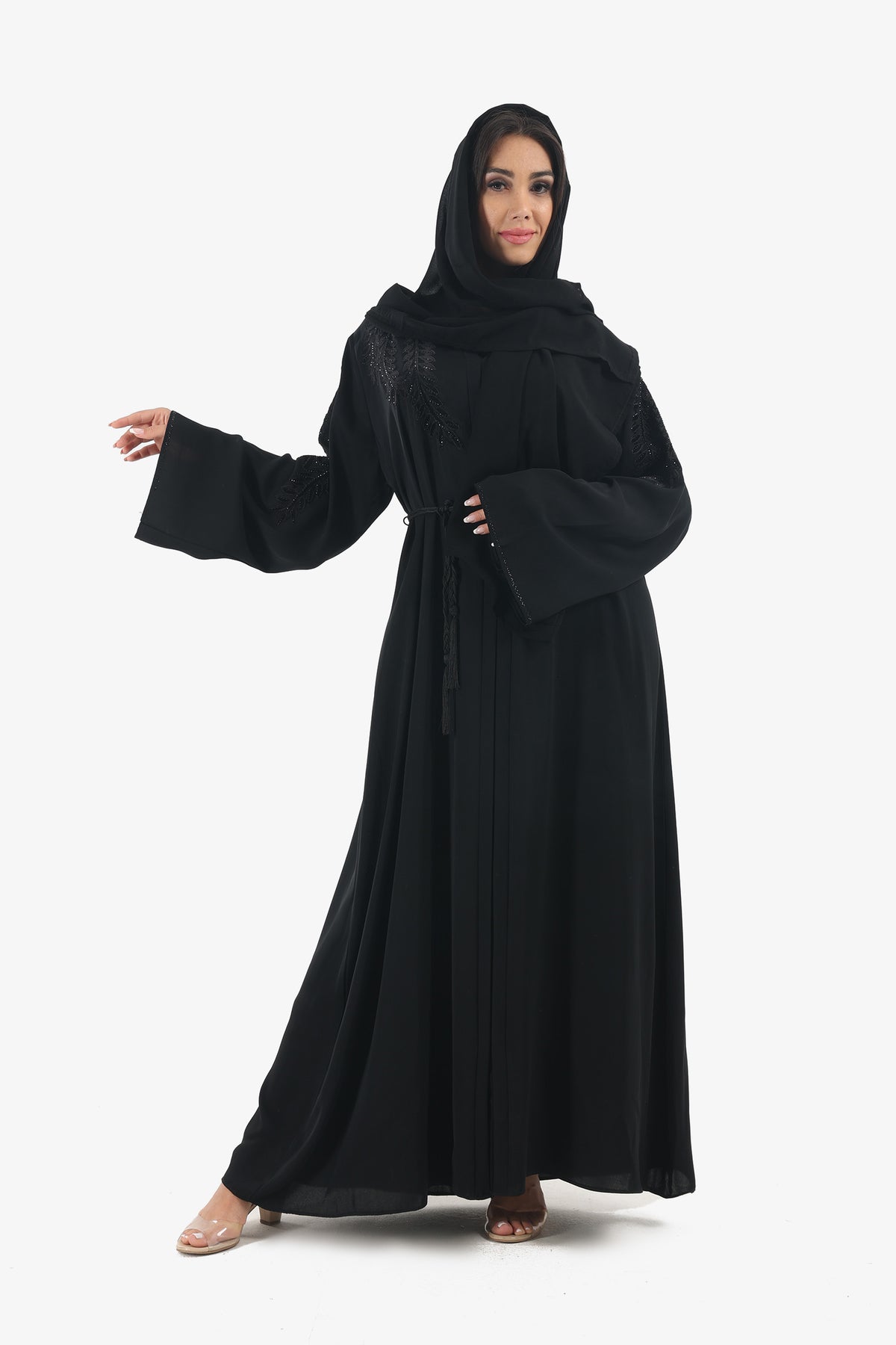 Embroidered Abaya with Waist Belt