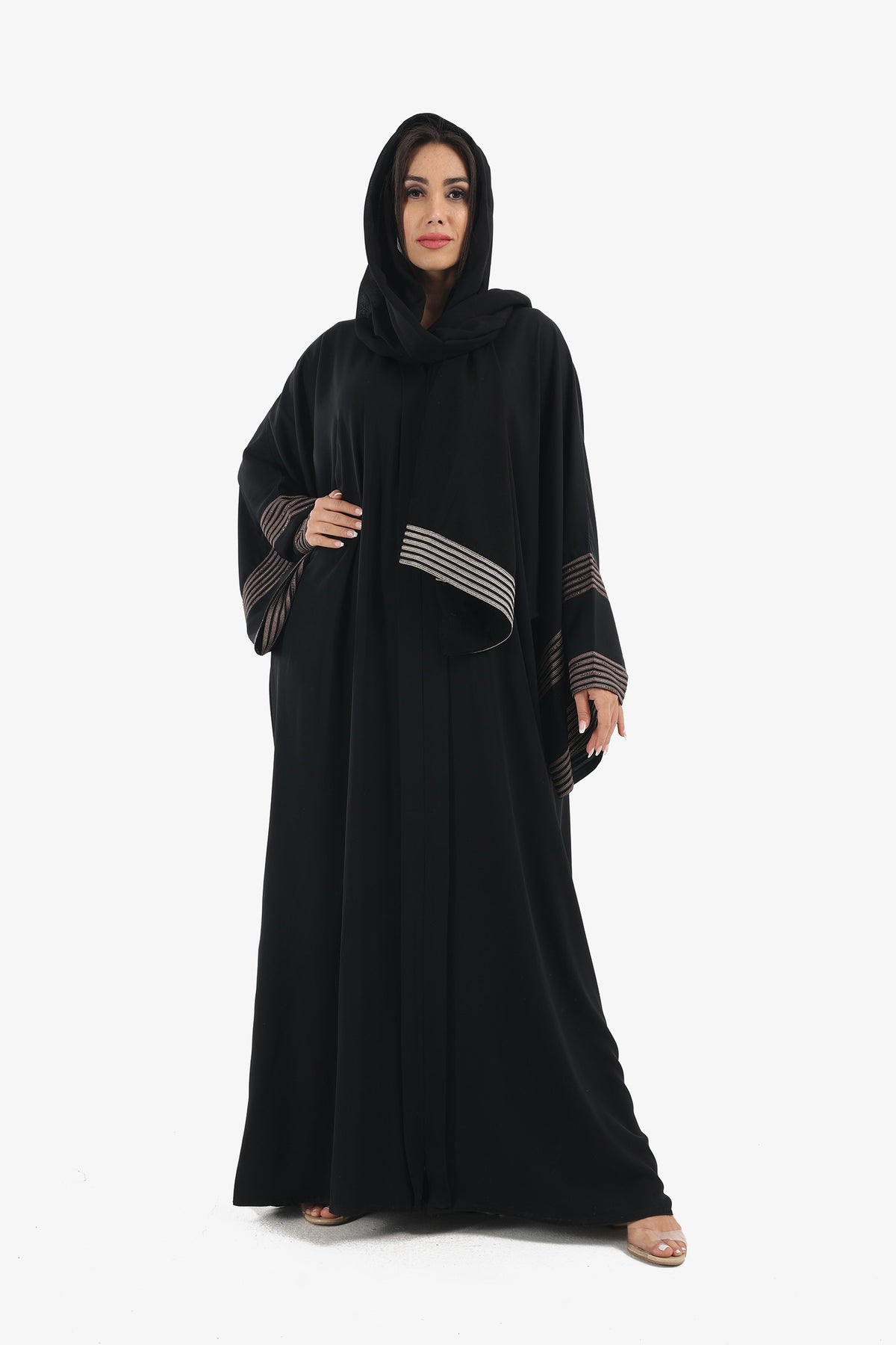 Embellished Stripes Abaya with Wide Sleeves