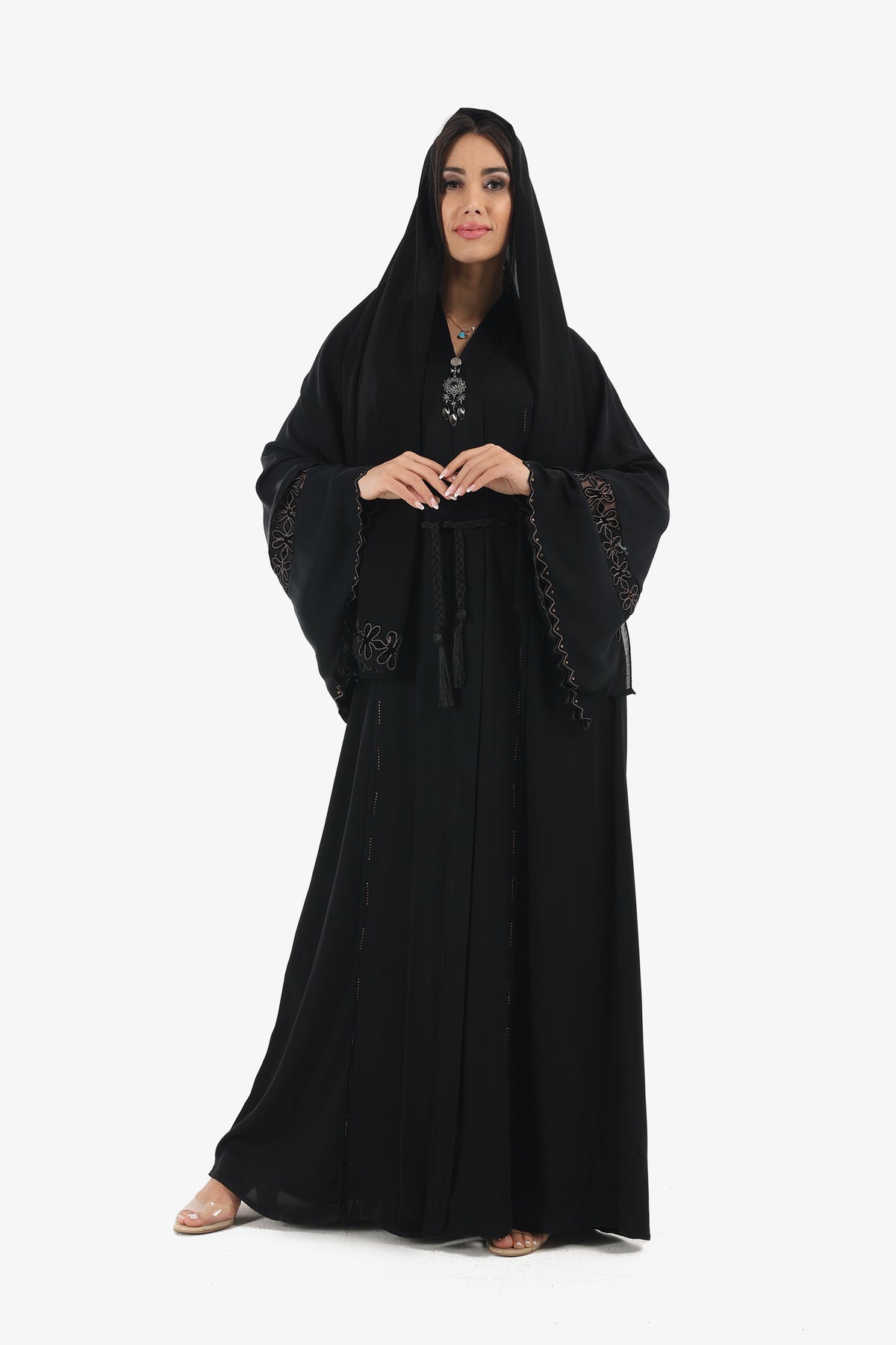 Embroidered Floral Wide Sleeves Abaya